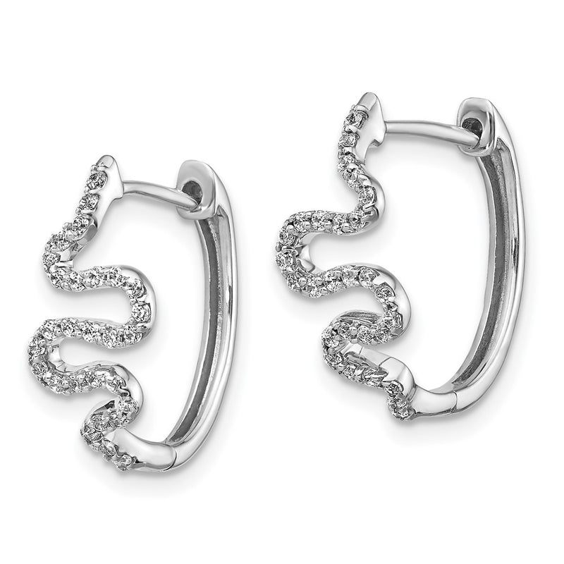 14k White Gold Real Diamond Fancy Hoop Earrings