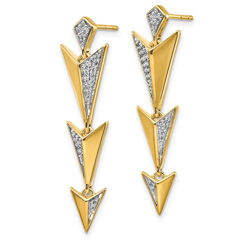 14k Yellow Gold Real Diamond Fancy Post Dangle Earrings