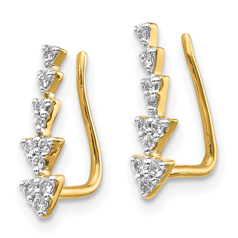 14k Yellow Gold Real Diamond Ear Climber Earrings