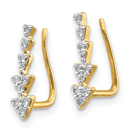 14k Yellow Gold Real Diamond Ear Climber Earrings