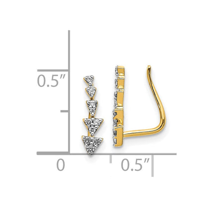 14k Yellow Gold Real Diamond Ear Climber Earrings