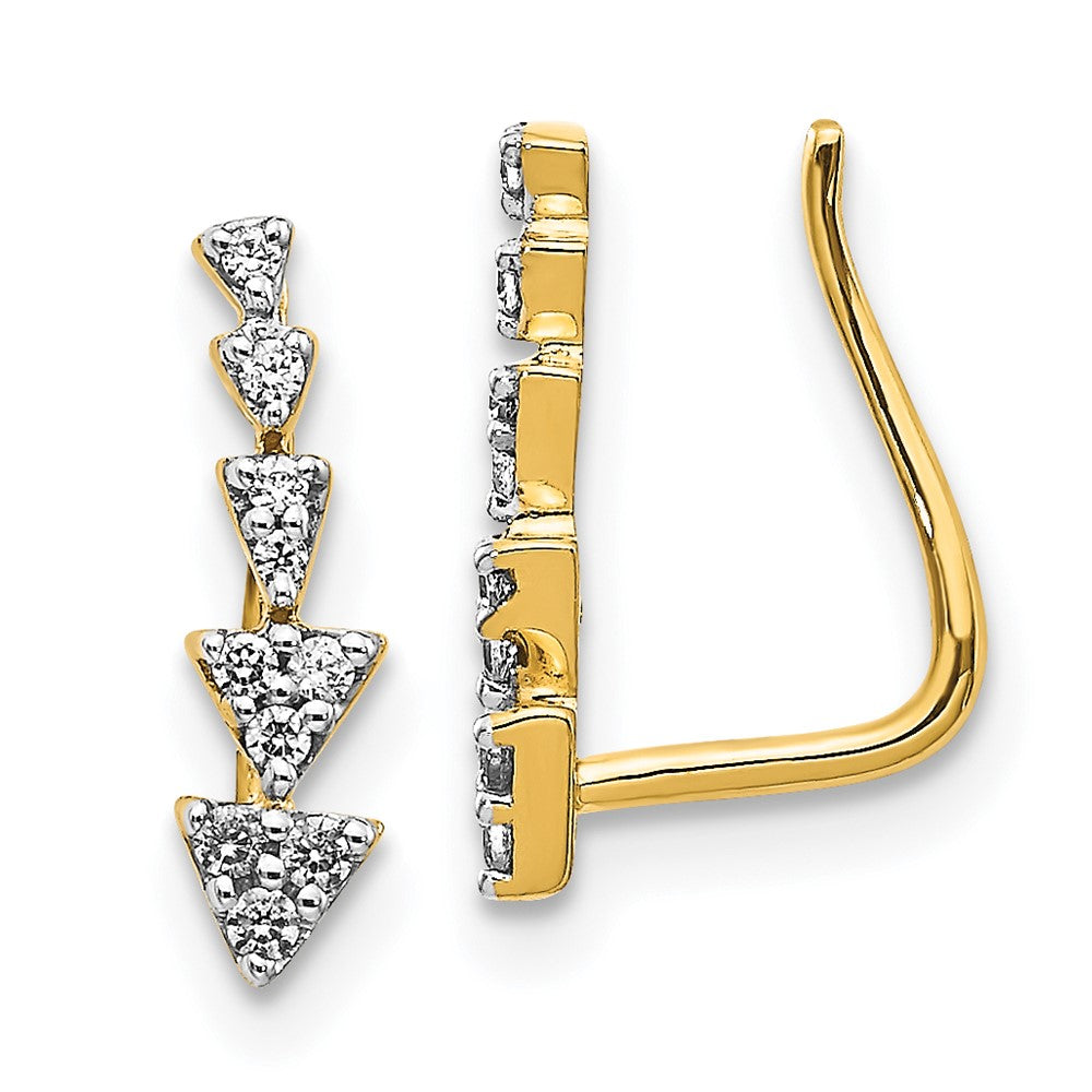 14k Yellow Gold Real Diamond Ear Climber Earrings