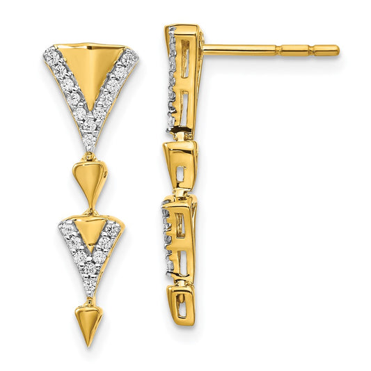 14k Yellow Gold Real Diamond Fancy Post Dangle Earrings
