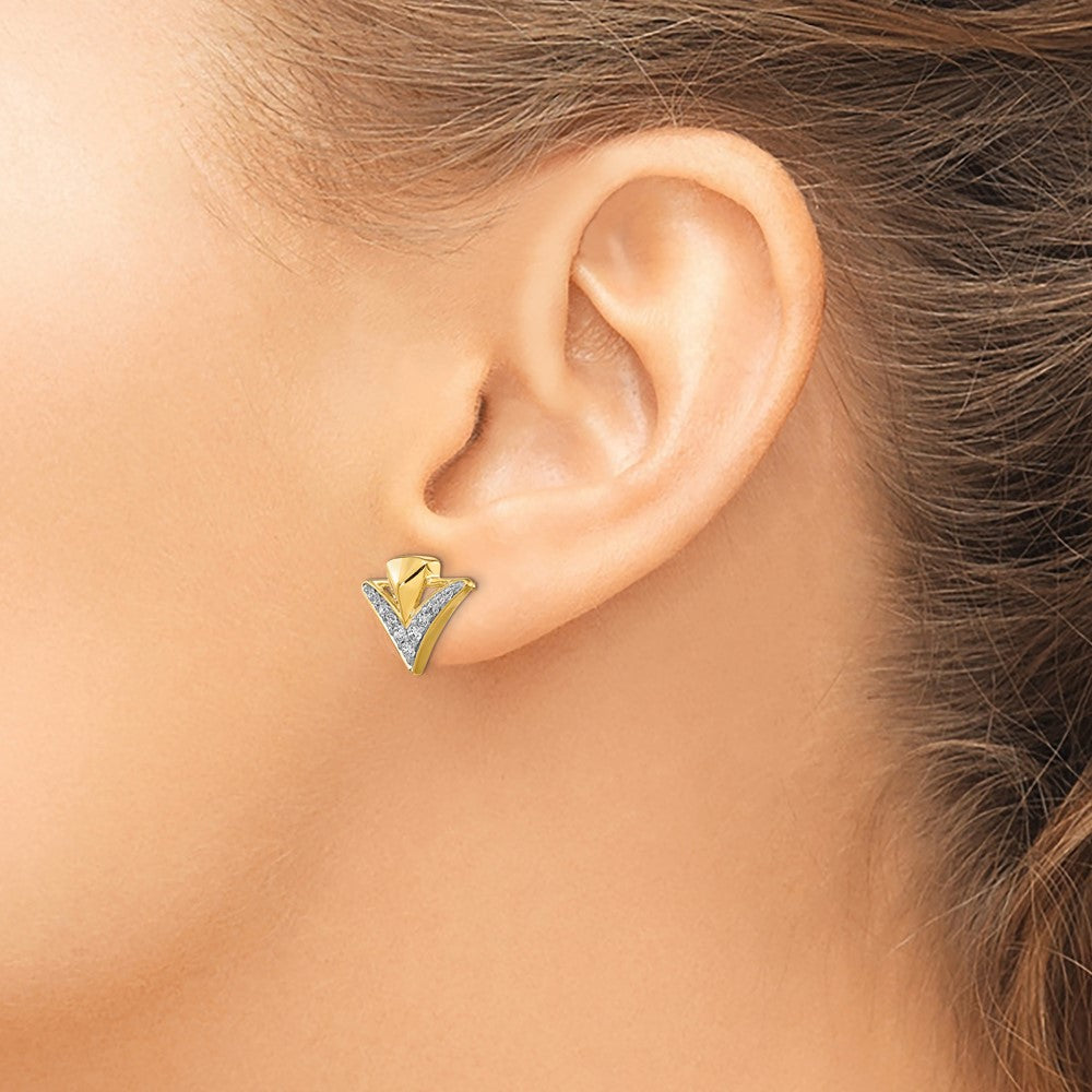 14k Yellow Gold Real Diamond Fancy Post Earrings
