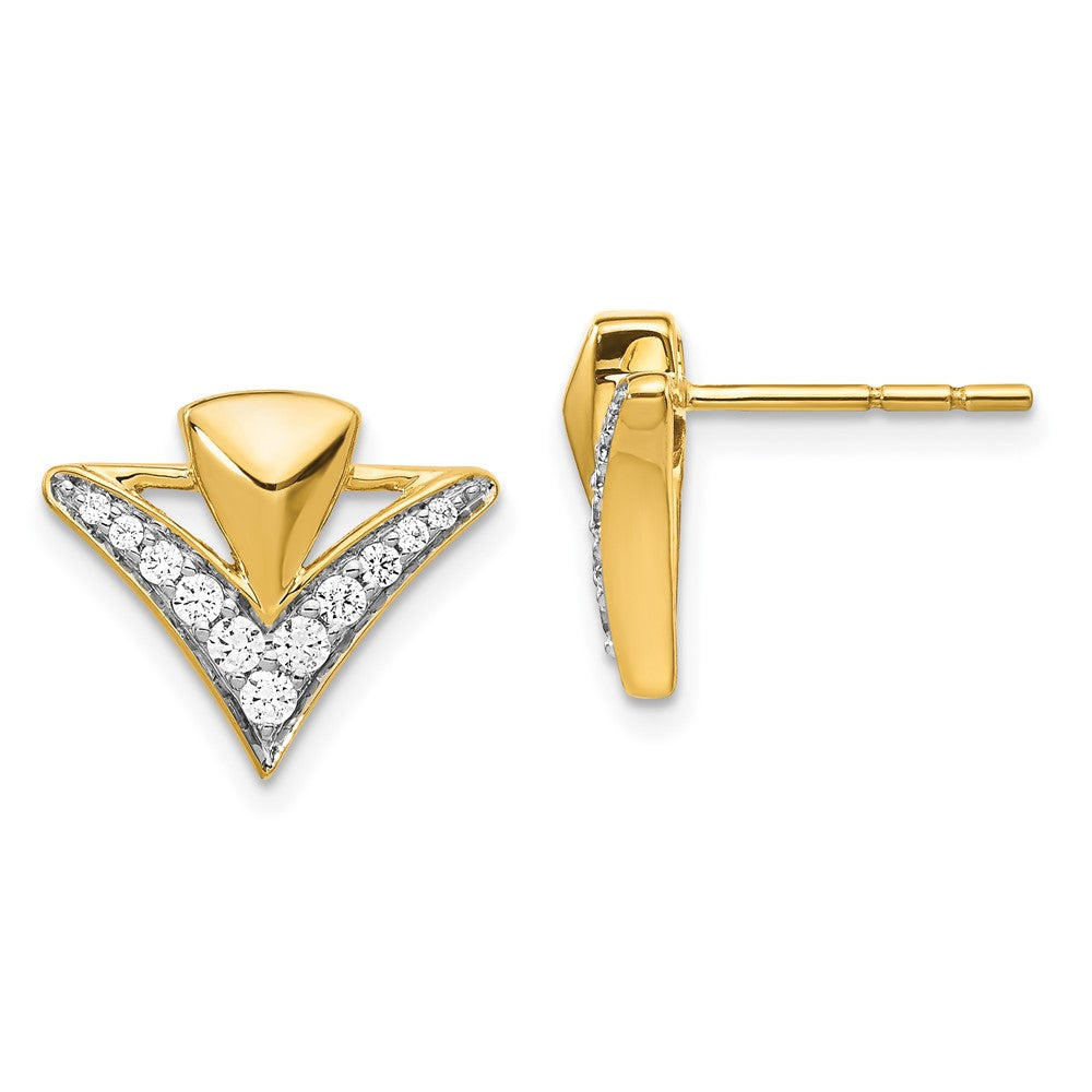 14k Yellow Gold Real Diamond Fancy Post Earrings