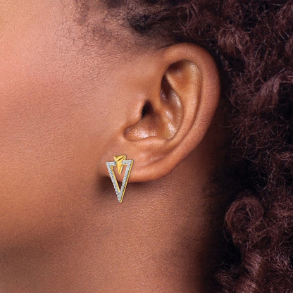 14k Yellow Gold Real Diamond Fancy Post Earrings