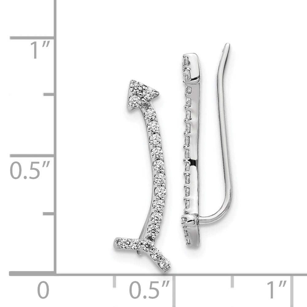 14k White Gold Real Diamond Ear Climber Earrings
