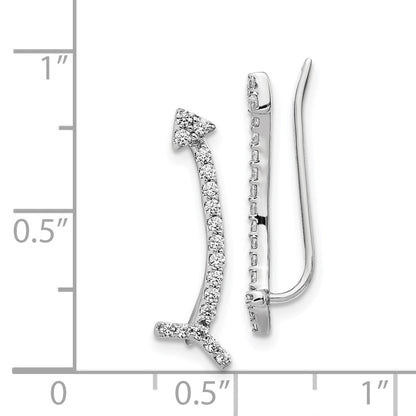 14k White Gold Real Diamond Ear Climber Earrings