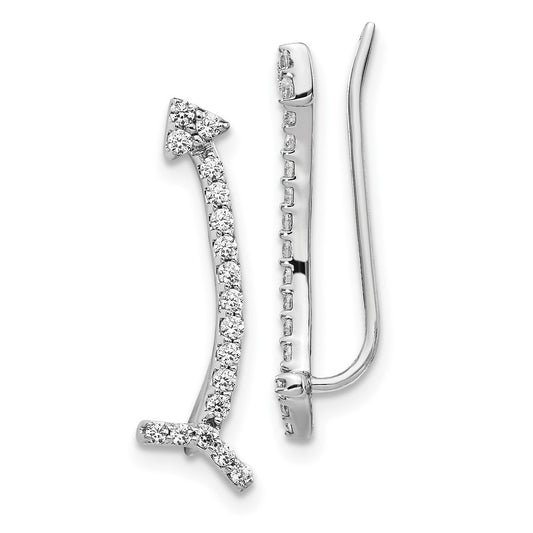 14k White Gold Real Diamond Ear Climber Earrings