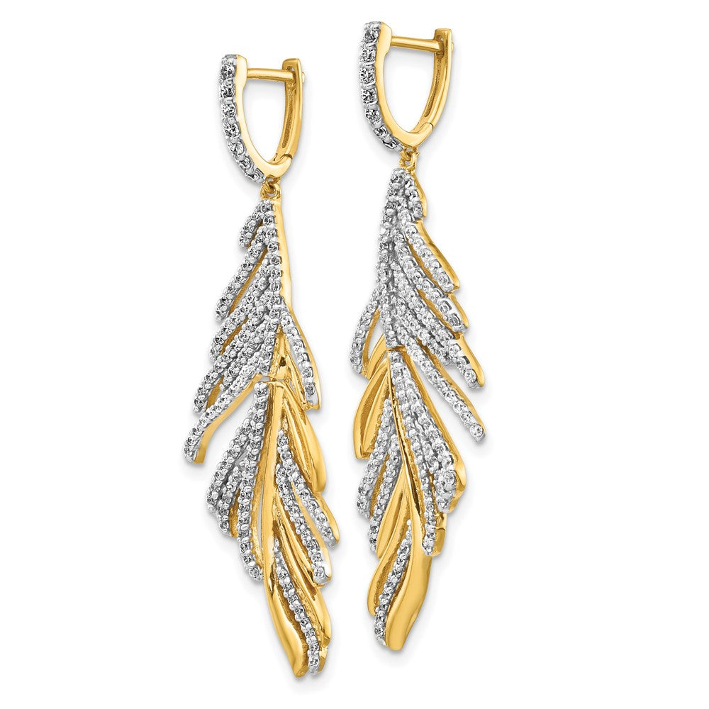 14k Yellow Gold Real Diamond Fancy Feather Earrings