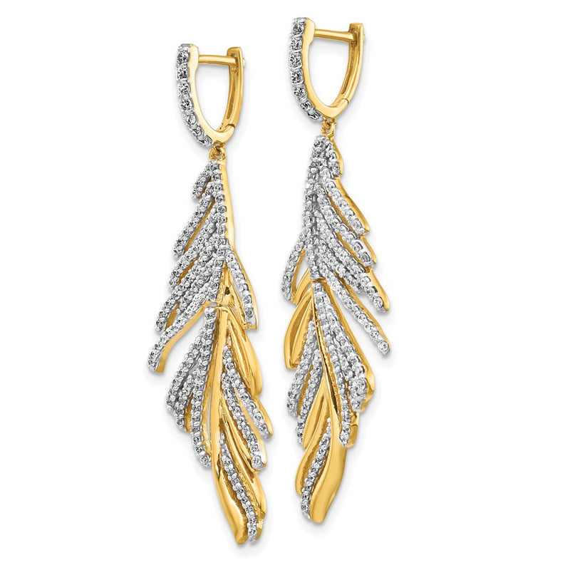 14k Yellow Gold Real Diamond Fancy Feather Earrings