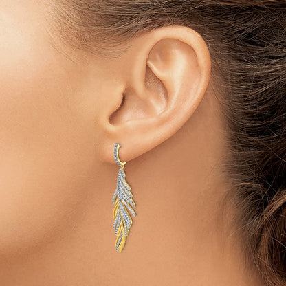 14k Yellow Gold Real Diamond Fancy Feather Earrings