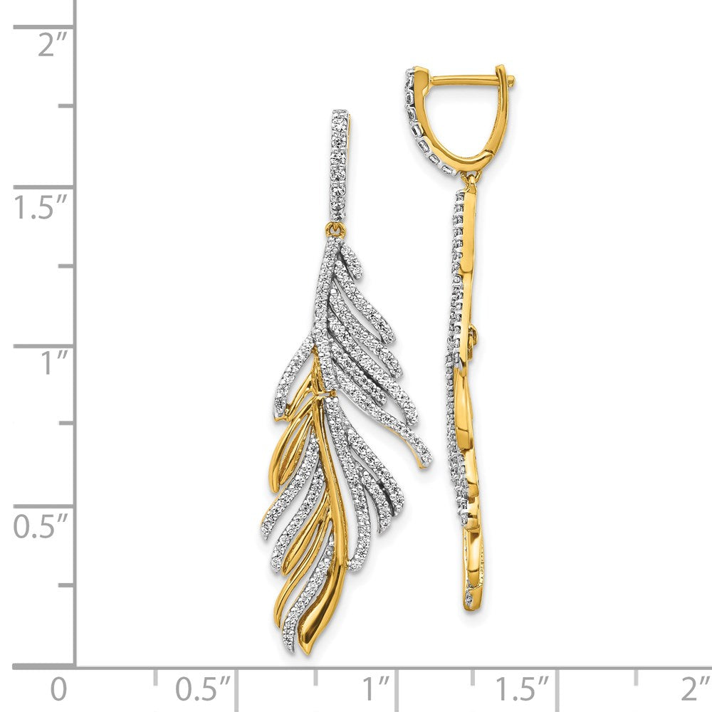 14k Yellow Gold Real Diamond Fancy Feather Earrings