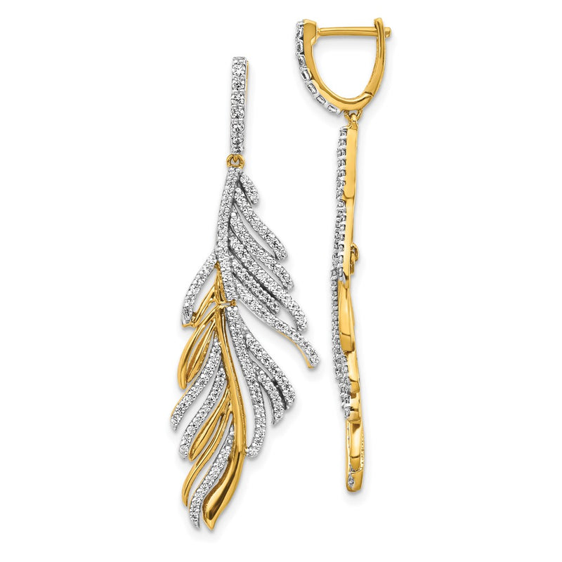 14k Yellow Gold Real Diamond Fancy Feather Earrings
