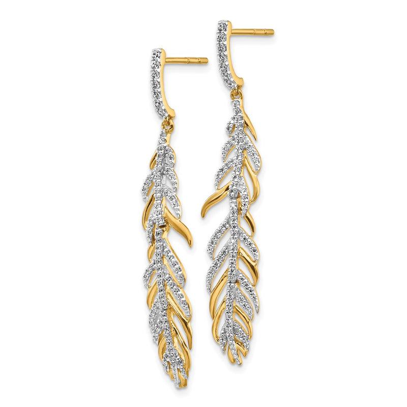 14k Yellow Gold Real Diamond Fancy Feather Earrings
