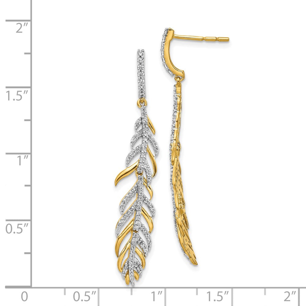 14k Yellow Gold Real Diamond Fancy Feather Earrings
