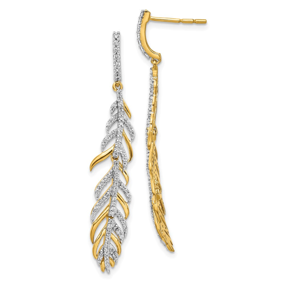 14k Yellow Gold Real Diamond Fancy Feather Earrings