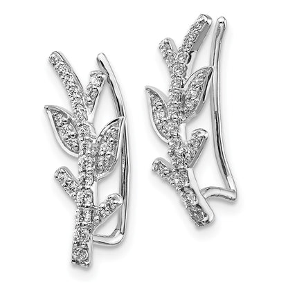 14k White Gold Real Diamond Leaf & Branch Earrings