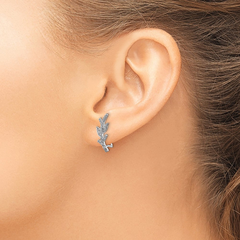 14k White Gold Real Diamond Leaf & Branch Earrings