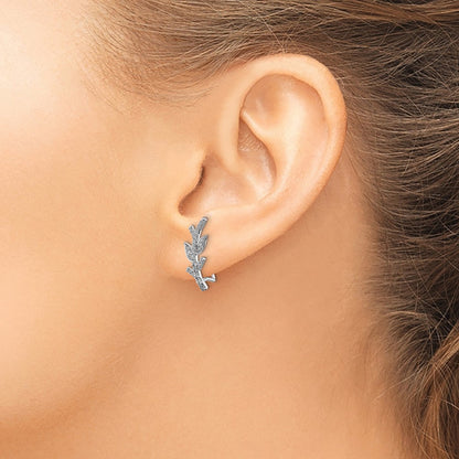 14k White Gold Real Diamond Leaf & Branch Earrings