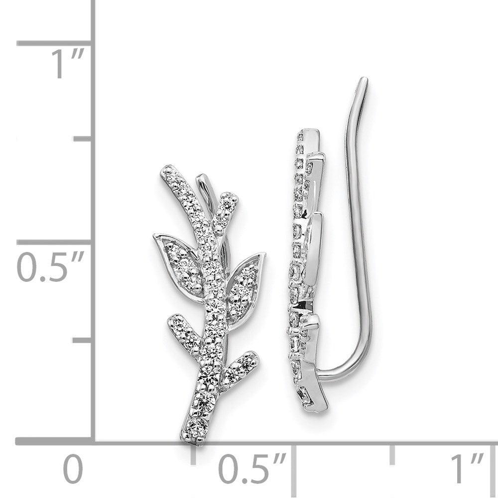 14k White Gold Real Diamond Leaf & Branch Earrings