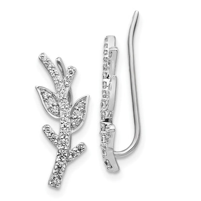 14k White Gold Real Diamond Leaf & Branch Earrings