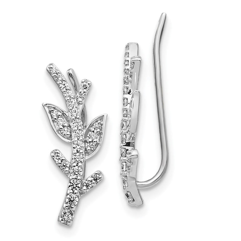 14k White Gold Real Diamond Leaf & Branch Earrings
