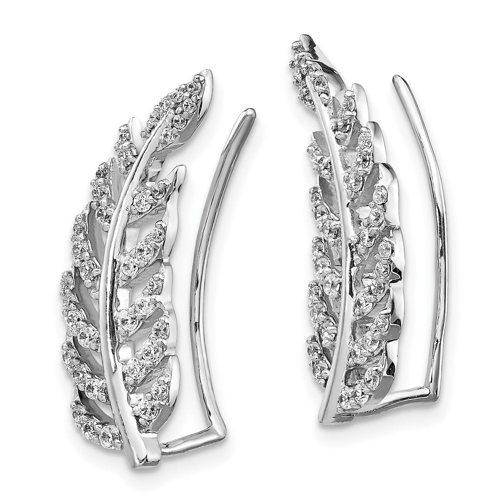 14k White Gold Real Diamond Leaf Earrings