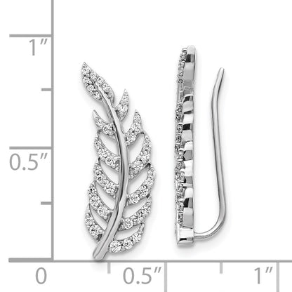 14k White Gold Real Diamond Leaf Earrings