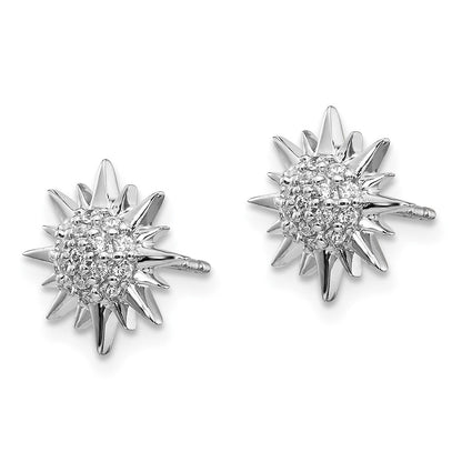 14k White Gold Real Diamond Fancy Sun Earrings