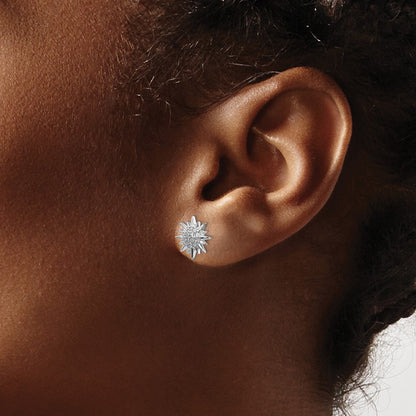 14k White Gold Real Diamond Fancy Sun Earrings