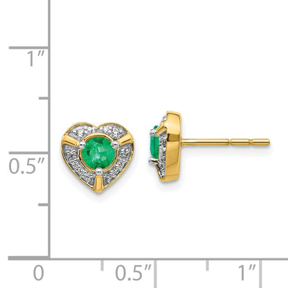 14k Yellow Gold Real Diamond and Emerald Fancy Heart Earrings