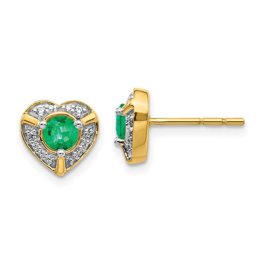 14k Yellow Gold Real Diamond and Emerald Fancy Heart Earrings