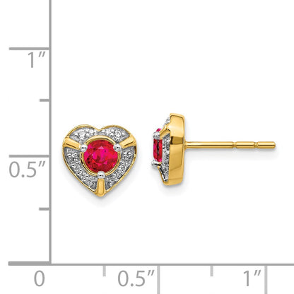 14k Yellow Gold Real Diamond and Ruby Fancy Heart Earrings