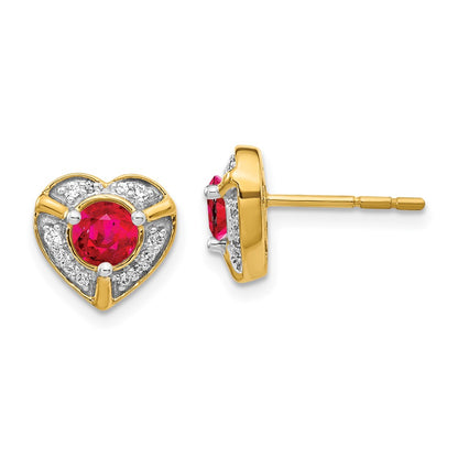 14k Yellow Gold Real Diamond and Ruby Fancy Heart Earrings EM3921-RU-014-YA