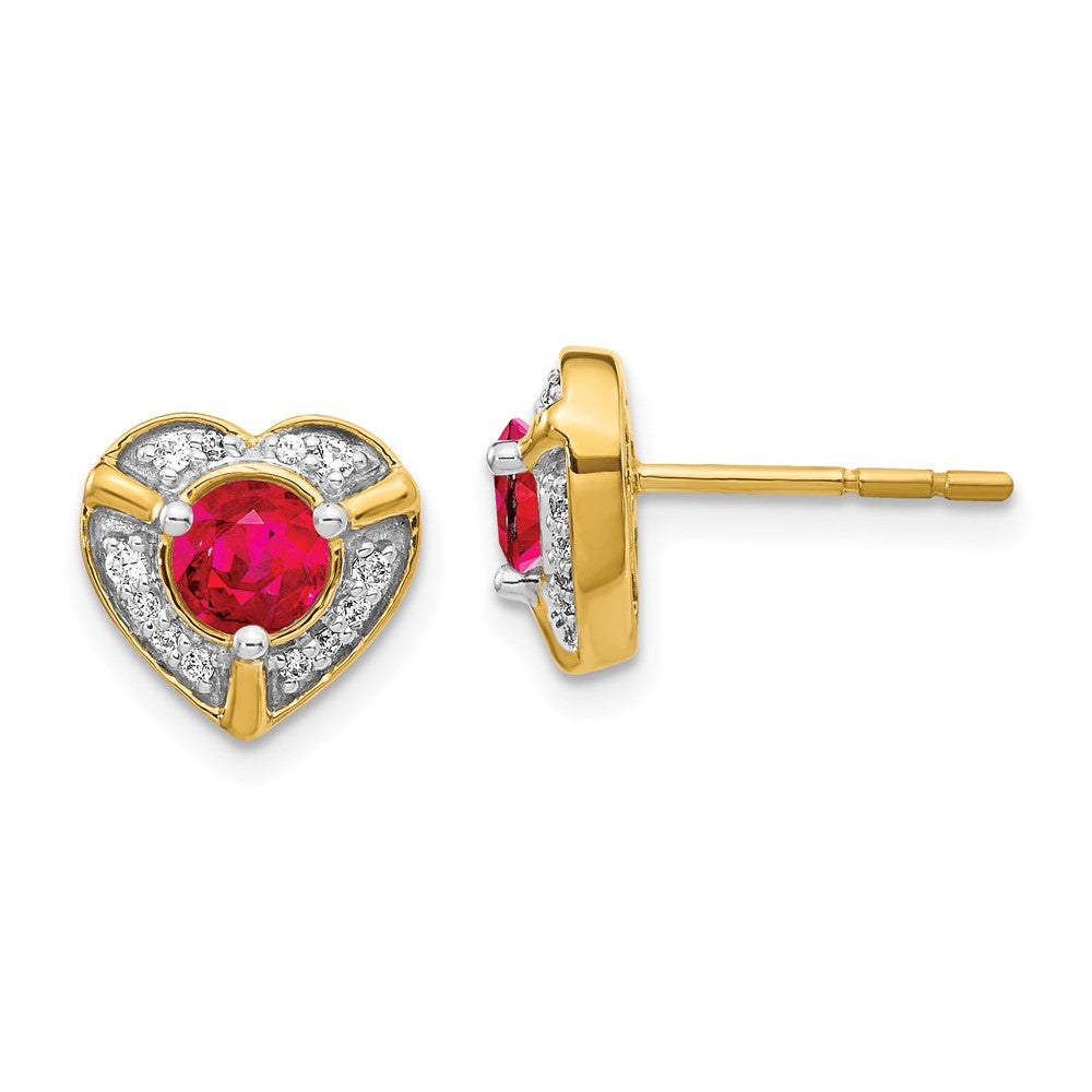 14k Yellow Gold Real Diamond and Ruby Fancy Heart Earrings
