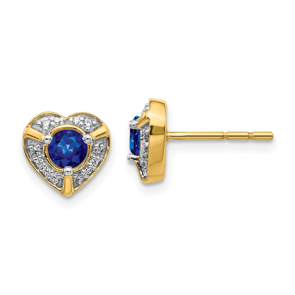 14k Yellow Gold Real Diamond and Sapphire Fancy Heart Earrings EM3921-SA-011-YA