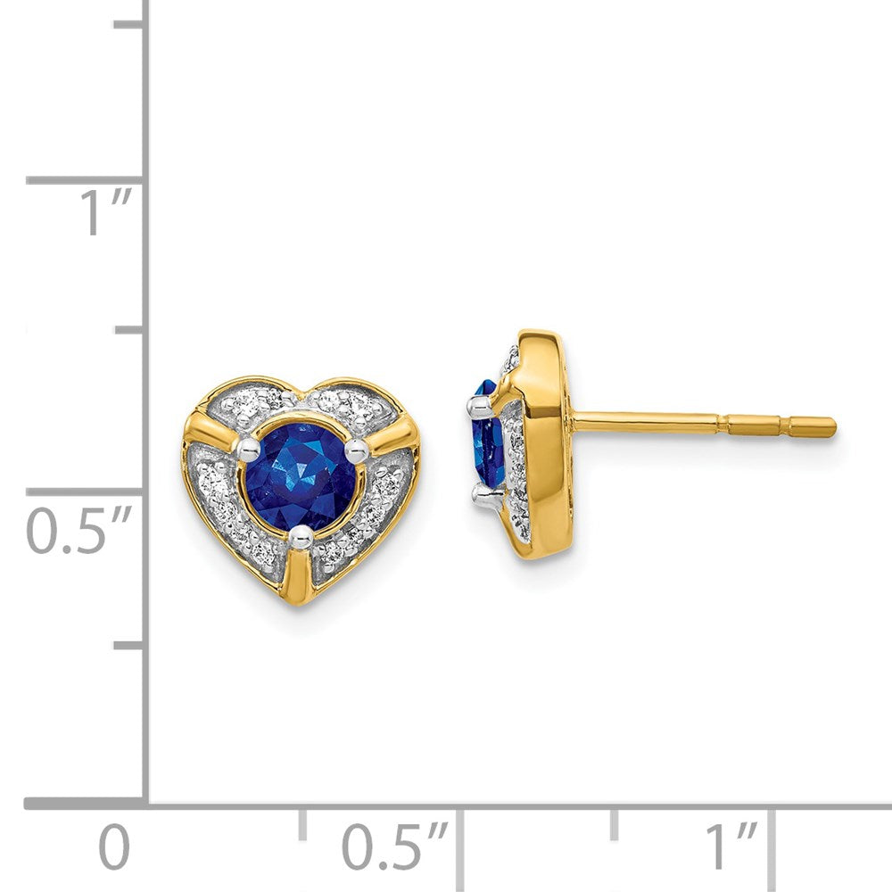 14k Yellow Gold Real Diamond and Sapphire Fancy Heart Earrings EM3921-SA-014-YA