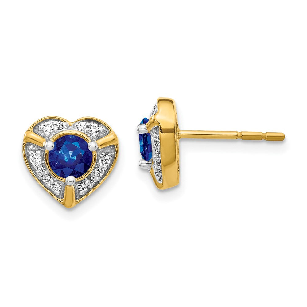 14k Yellow Gold Real Diamond and Sapphire Fancy Heart Earrings EM3921-SA-014-YA