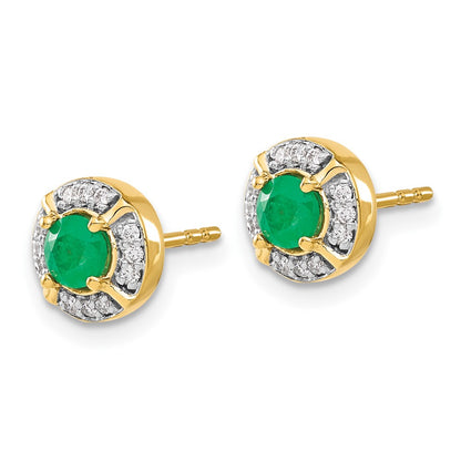 14k Yellow Gold Real Diamond and Emerald Fancy Halo Earrings