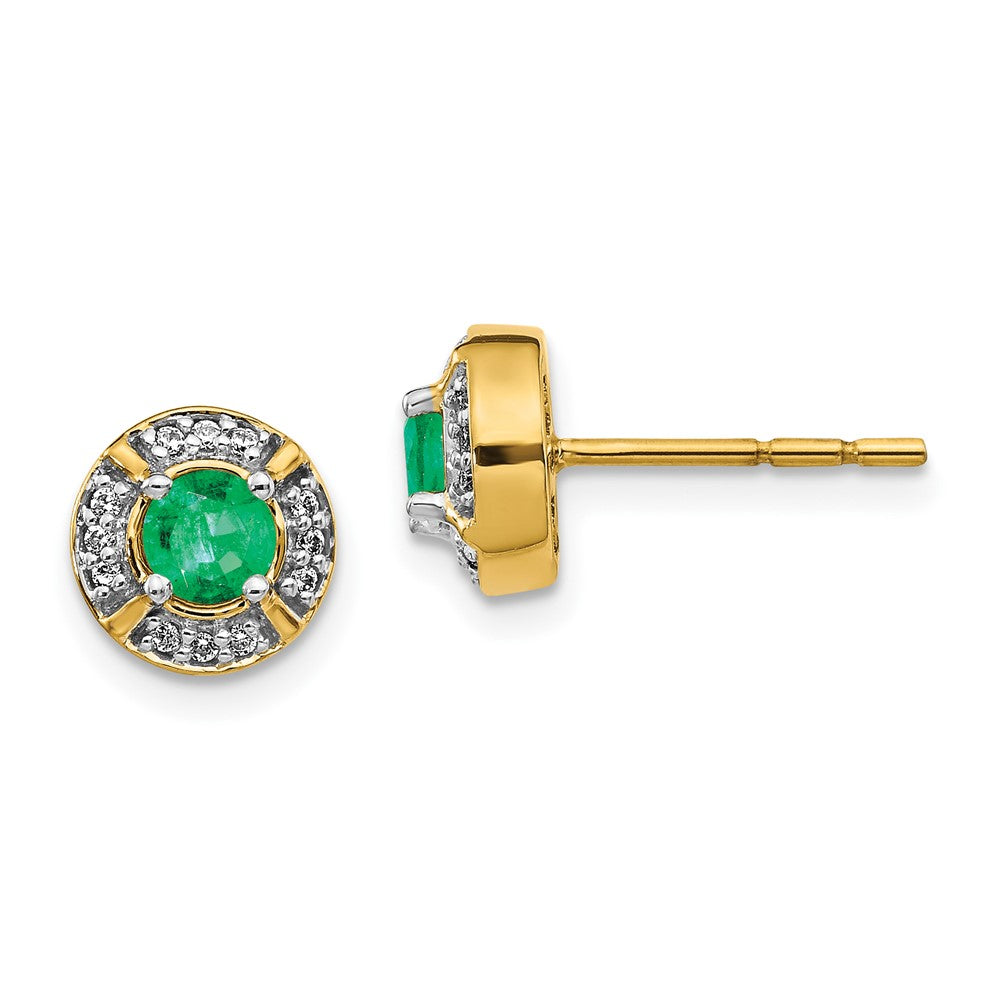 14k Yellow Gold Real Diamond and Emerald Fancy Halo Earrings EM3922-EM-012-YA