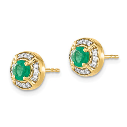 14k Yellow Gold Real Diamond and Emerald Fancy Halo Earrings