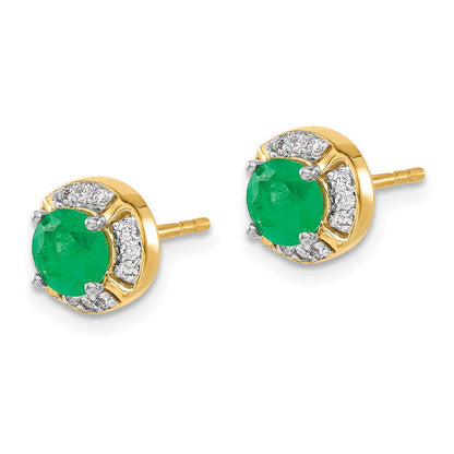 14k Yellow Gold Real Diamond and Emerald Fancy Halo Earrings