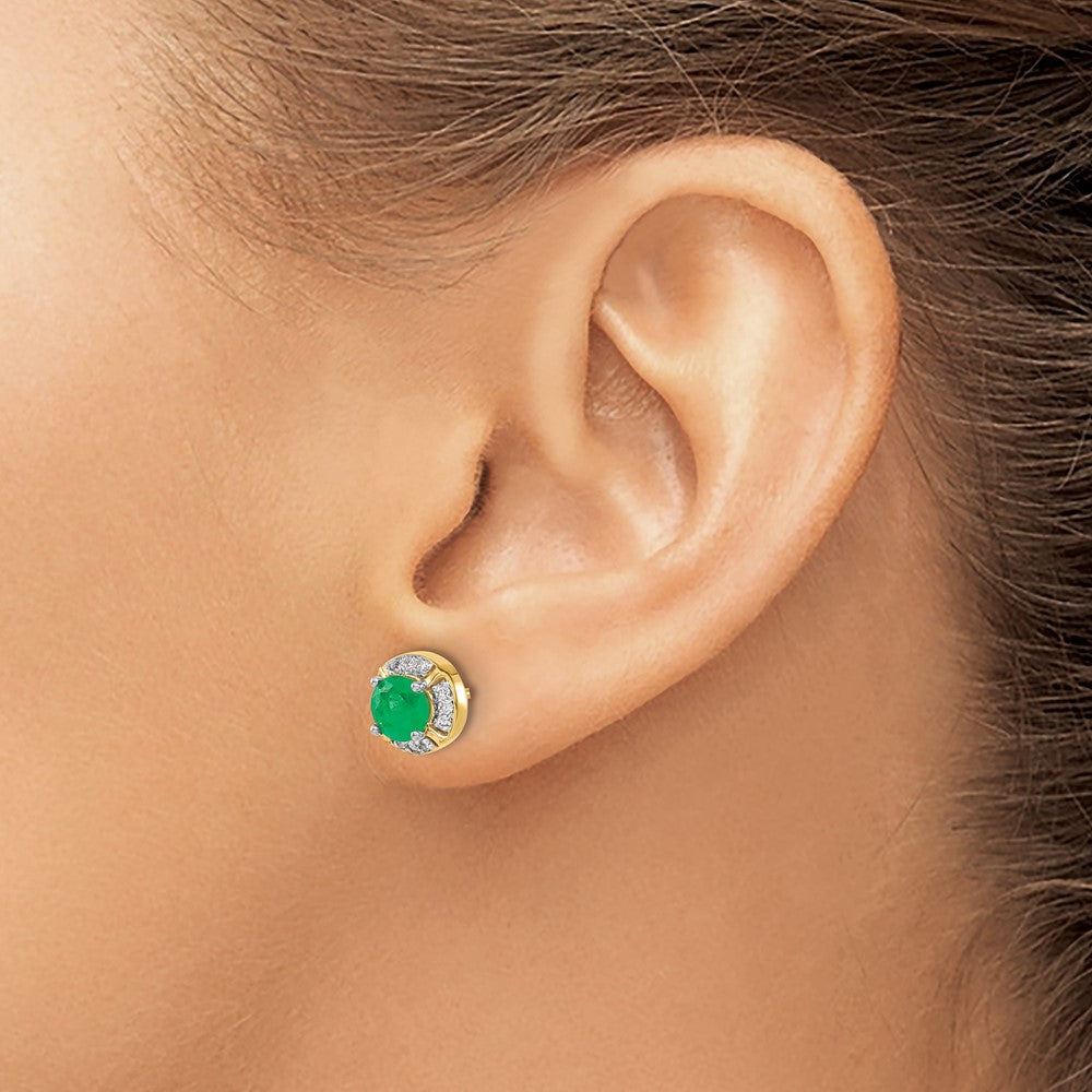 14k Yellow Gold Real Diamond and Emerald Fancy Halo Earrings