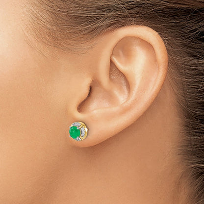 14k Yellow Gold Real Diamond and Emerald Fancy Halo Earrings