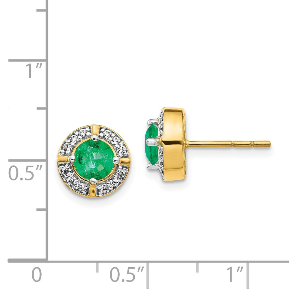 14k Yellow Gold Real Diamond and Emerald Fancy Halo Earrings EM3922-EM-019-YA