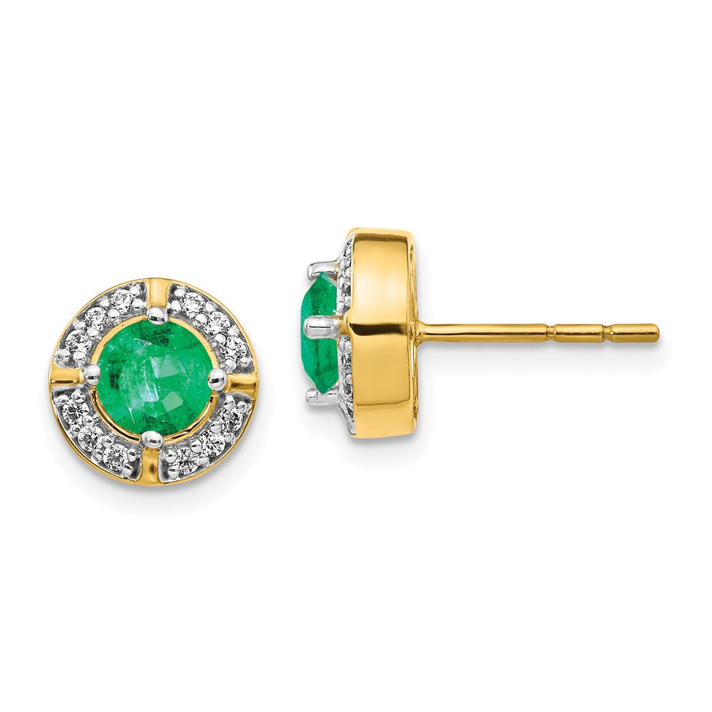 14k Yellow Gold Real Diamond and Emerald Fancy Halo Earrings EM3922-EM-019-YA