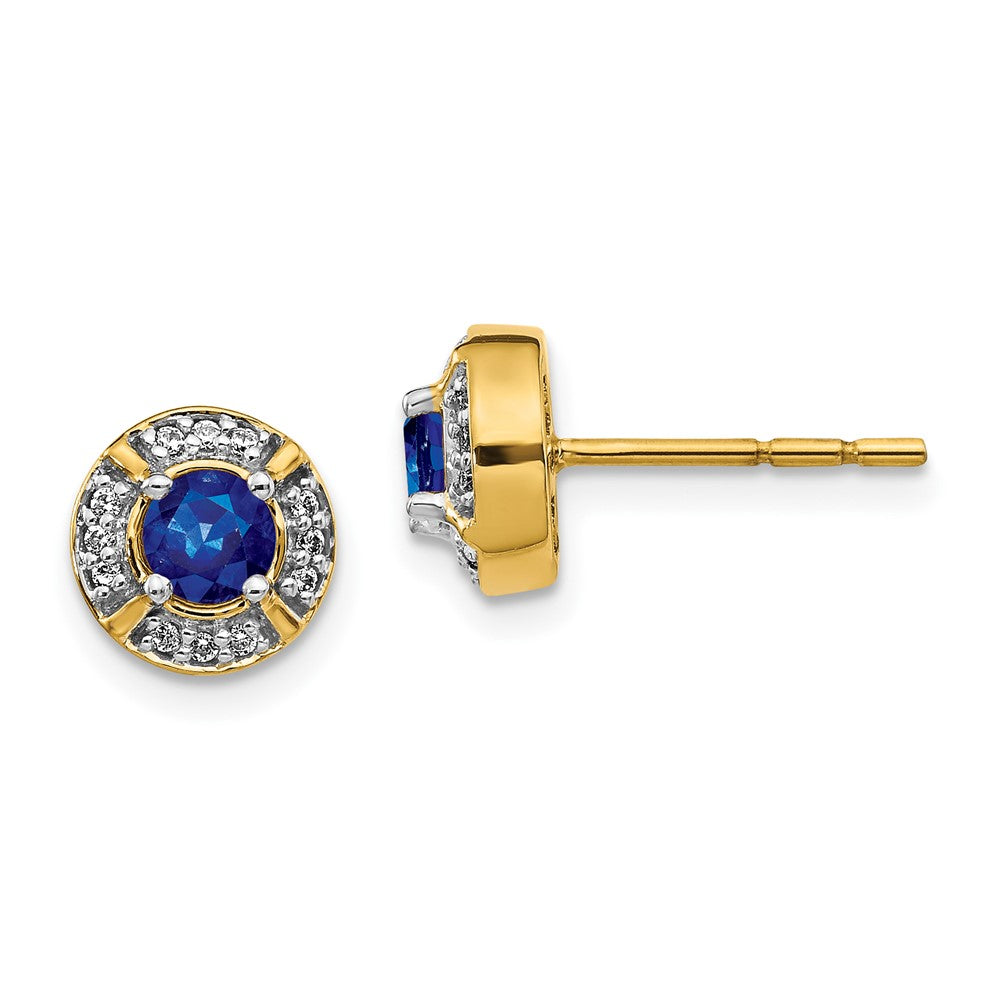 14k Yellow Gold Real Diamond and Sapphire Fancy Halo Earrings EM3922-SA-012-YA