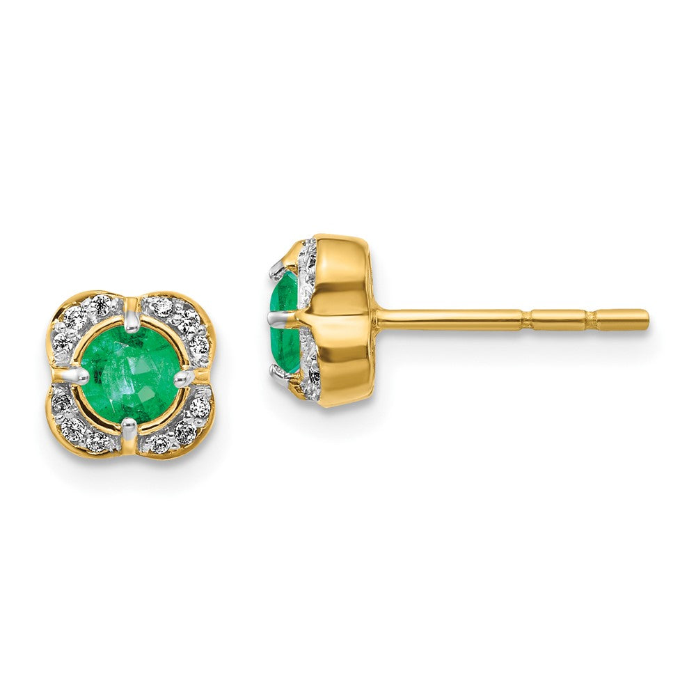 14k Yellow Gold Real Diamond and Emerald Fancy Earrings EM3923-EM-009-YA
