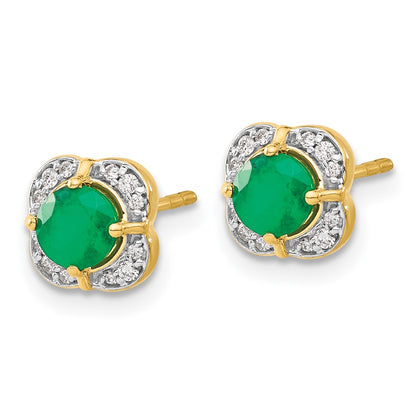 14k Yellow Gold Real Diamond and Emerald Fancy Earrings